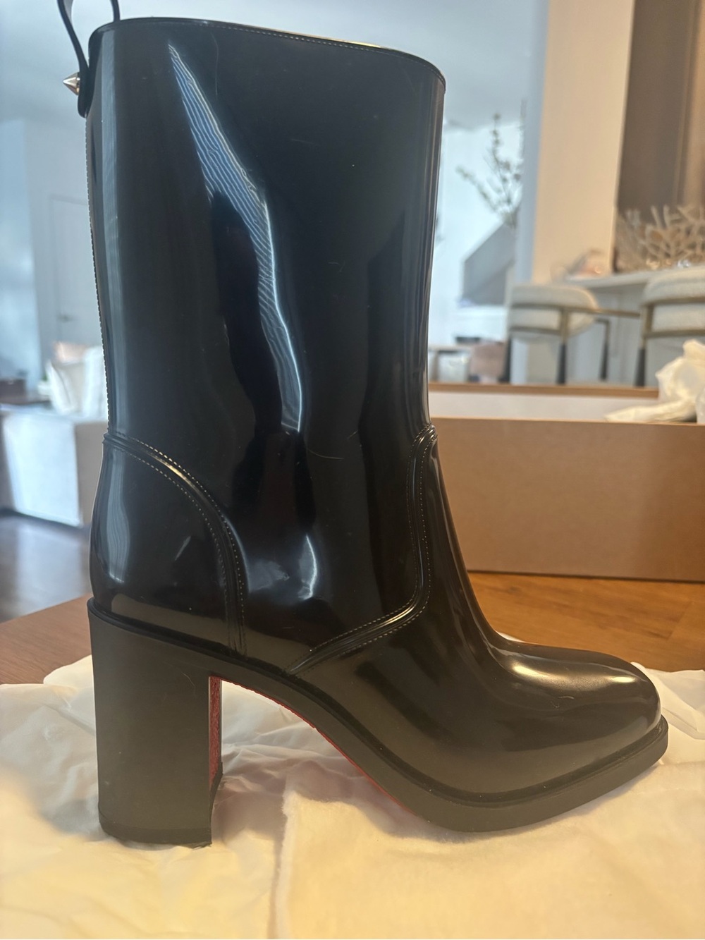 Christian Louboutin Black Patent Block Heel Ankle Boots